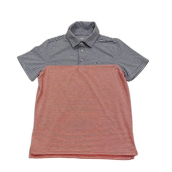 Vineyard Vines Boy's On-the-Go Sankaty Polo Red/Blue Striped - Picture 1 of 3